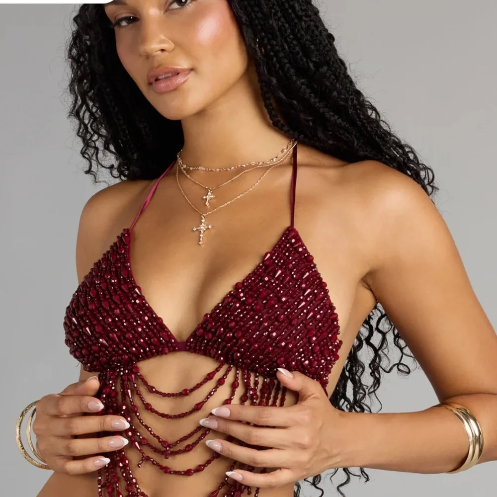 Windsor festival headliner beaded triangle bralette burgundy XS new with tags